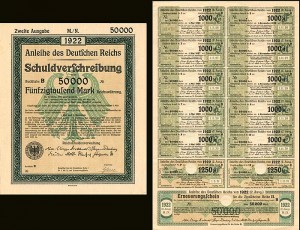 Anleihe des Deutfchen Reichs Schuldverfchreibung - 50,000 German Mark Bond (Uncanceled)